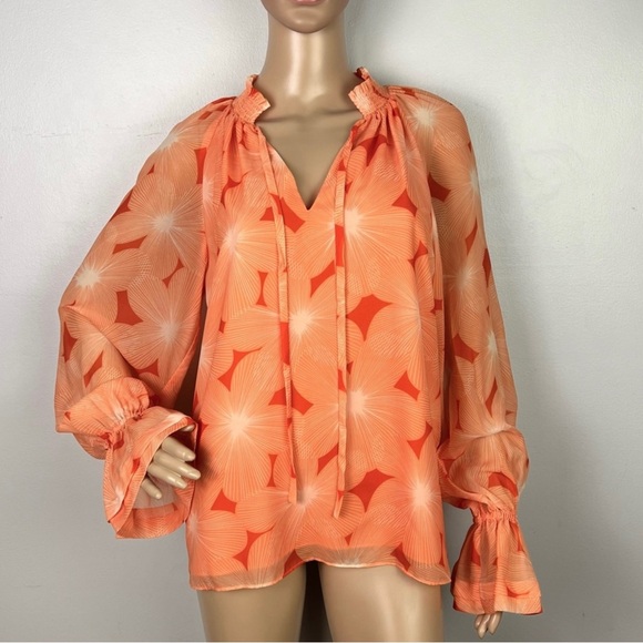 NEW RAMY BROOK FLORAL PRINT BALLOON-SLEEVE BLOUSE - Picture 2 of 11